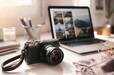 Dreamy Travel Desk with Camera and Laptop
