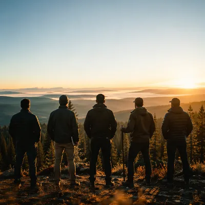 Men on Hilltop at Sunrise