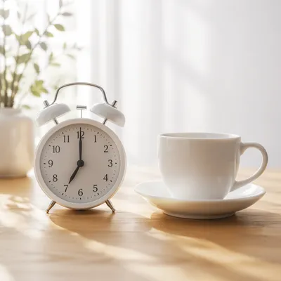 Minimalist Morning Clock and White Cup