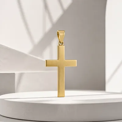 Minimalist Gold Cross on White Pedestal