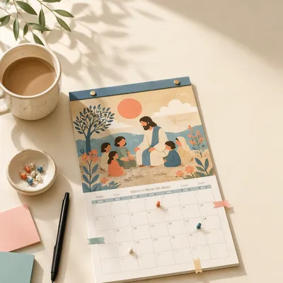 Pastel Monthly Calendar Flat Lay Planning Scene