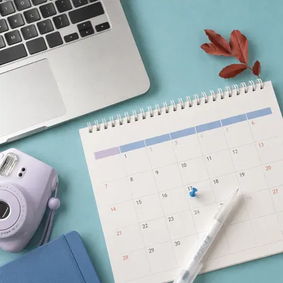 Monthly Calendar Planning Flat Lay Workspace