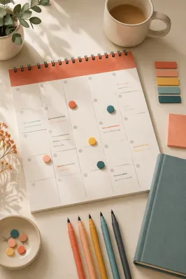 Monthly Calendar Planning Flat Lay with Pins