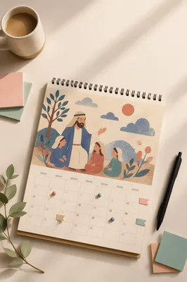 Monthly Calendar Flat Lay with Color Markers