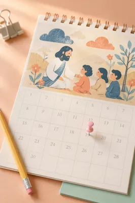 Pastel Monthly Calendar with Pink Pin