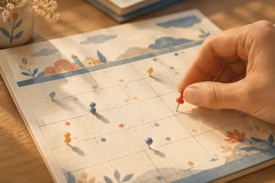 Monthly Calendar Planning With Red Pushpin