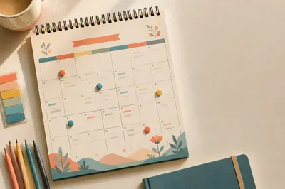 Monthly Calendar Planning Flat Lay with Pins