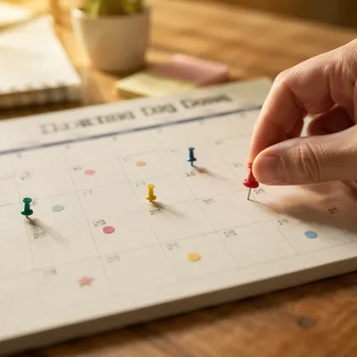 Monthly Calendar Planning With Red Pushpin