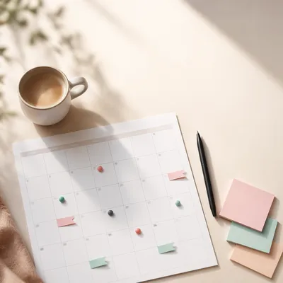 Monthly Calendar Flat Lay with Pin Markers