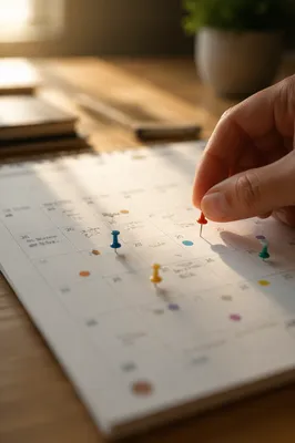 Monthly Calendar Planning With Red Pushpin