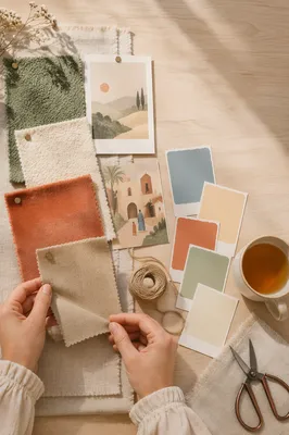 Folk Art Moodboard with Fabric Swatches