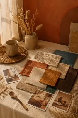 Earthy Fabric Swatches Moodboard on Table