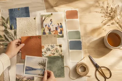 Creative Fabric Moodboard on Studio Table
