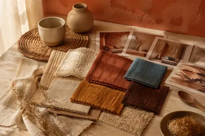 Earthy Fabric Swatches Moodboard on Table
