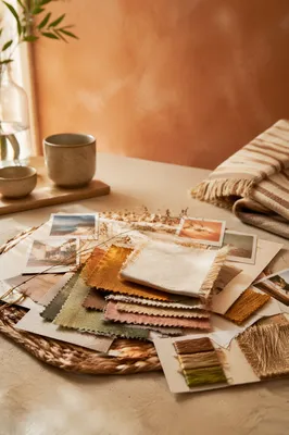 Warm Neutral Fabric Moodboard Tabletop