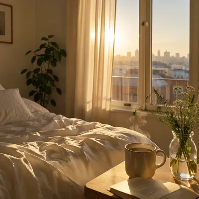 Morning Sunlight Through Apartment Bedroom Window