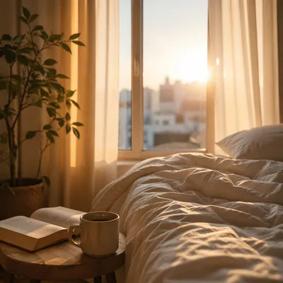 Morning Sunlight in Minimal Bedroom