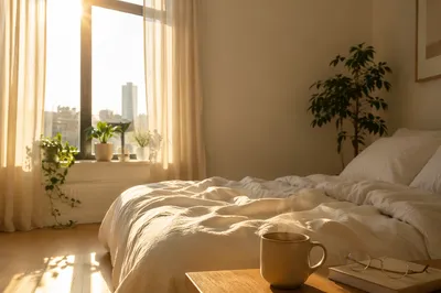 Morning Sunlight Through Apartment Bedroom Window