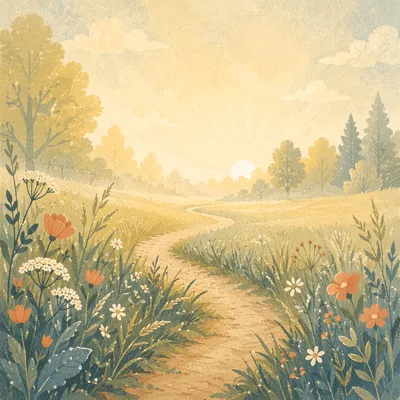 Sunrise Meadow Path with Text Space