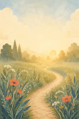 Sunrise Meadow Path with Text Space