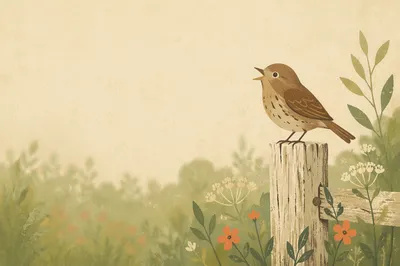 Singing Songbird on Fence with Text Space