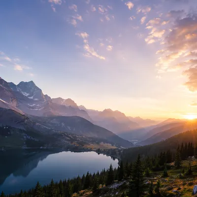 Misty Alpine Lake at Sunrise