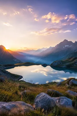 Panoramic Mountain Lake at Sunrise