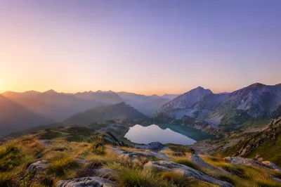Panoramic Mountain Lake at Sunrise