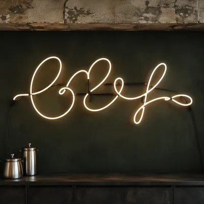 Warm Neon Cursive on Forest Green Wall