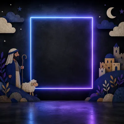 Neon Frame on Dark Wall Background