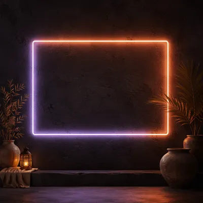 Minimal Neon Frame on Dark Wall