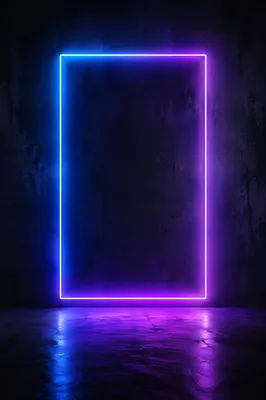 Neon Frame on Dark Wall Background