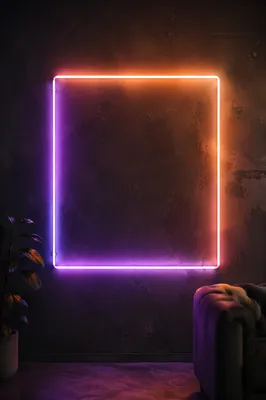 Minimalist Neon Frame on Dark Textured Wall