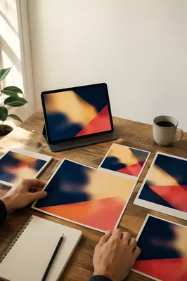 Hands Arranging Abstract Design Mockups