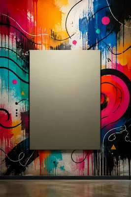 Blank Poster on Colorful Mural Wall