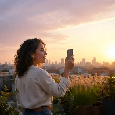 Woman on Rooftop at Sunrise