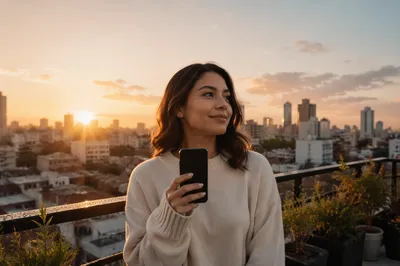 Young Woman on Rooftop at Sunrise