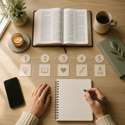 Overhead Study Workspace with Numbered Paper Circles