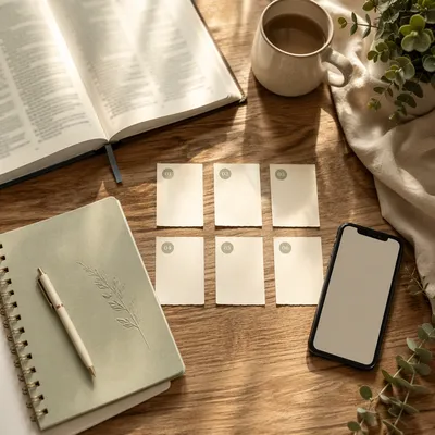 Flat Lay Desk with Book and Phone