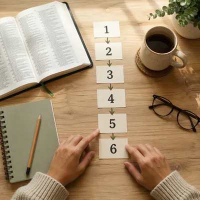 Overhead Desk Scene with Numbered Cards