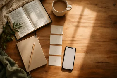 Cozy Study Desk Flat Lay