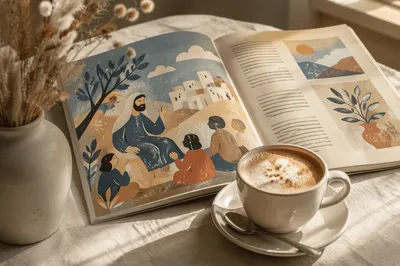 Open Art Magazine with Coffee Aesthetic