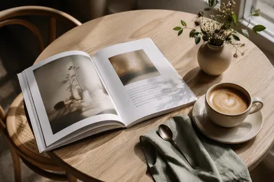 Cozy Open Magazine and Coffee Table Flat Lay