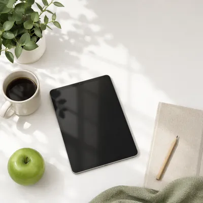 Minimal Desk Flat Lay with Tablet
