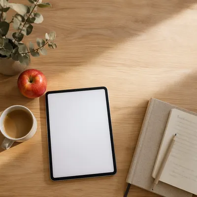 Overhead Desk Flat Lay with Tablet
