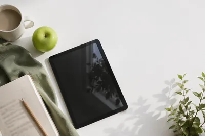 Minimal Desk Flat Lay with Tablet