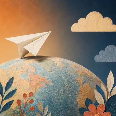 Paper Airplane Launching From Dreamy Globe