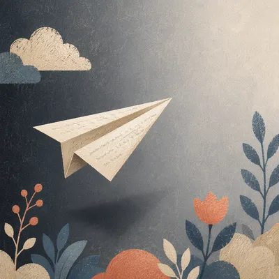 Ivory Paper Airplane on Charcoal Gradient