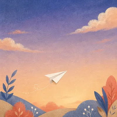White Paper Airplane in Dreamy Pastel Sky