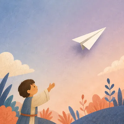 White Paper Airplane on Pastel Gradient